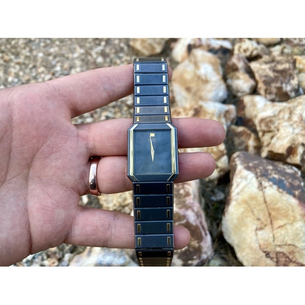 NEO Vintage Mens Seiko 7430 5479 Grey Tank Quartz Watch Integrated Bracelet
